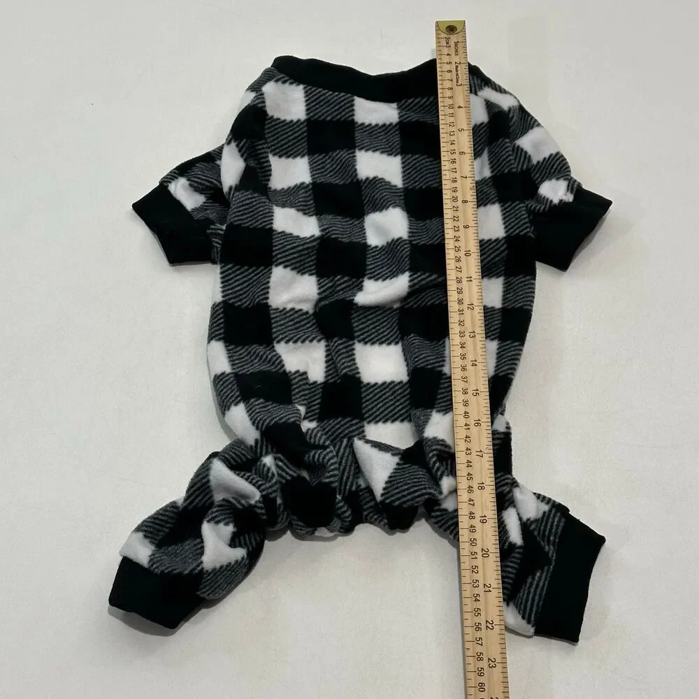 Scenereal Pet Dog‎ Pajamas Fleece Buffalo Plaid Black White, Size S
